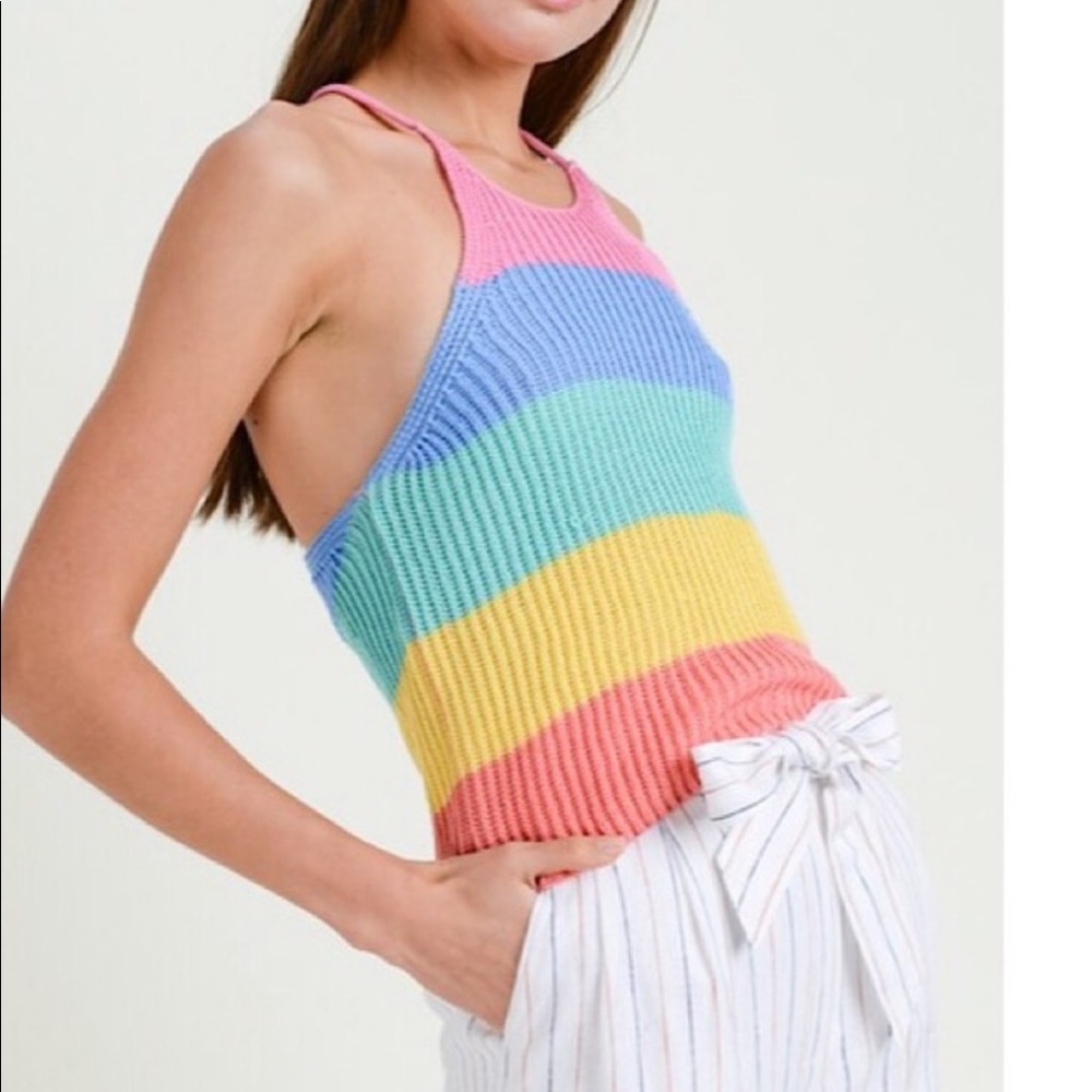 🍭Rainbow color Blocked knitted sweater top 🍭